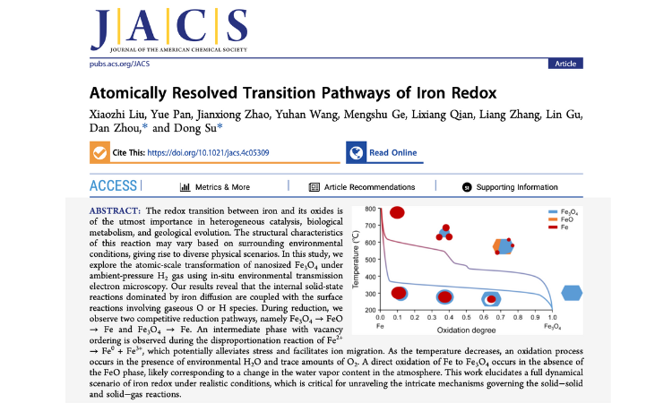 《JACS》｜原子尺度解析原位氢气环境中铁的氧化还原相变路径